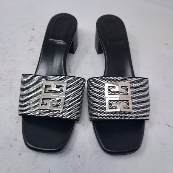Givenchy Silver Crystal Black 4G Heel Slip on Sandal - Picture 8 of 11